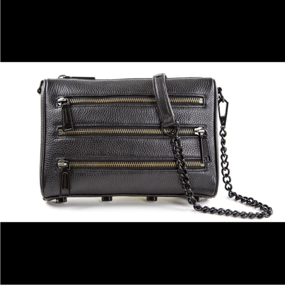 Rebecca Minkoff NWT Zipper Black Leather Crossbody Bag with Chain Strap